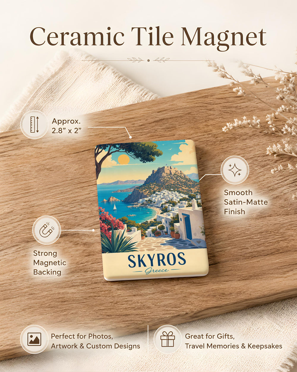 Skyros Greece Fridge Magnet, Skyros Island Souvenir Magnet, Greek Island Travel Keepsake, Aegean Sea Vacation Gift