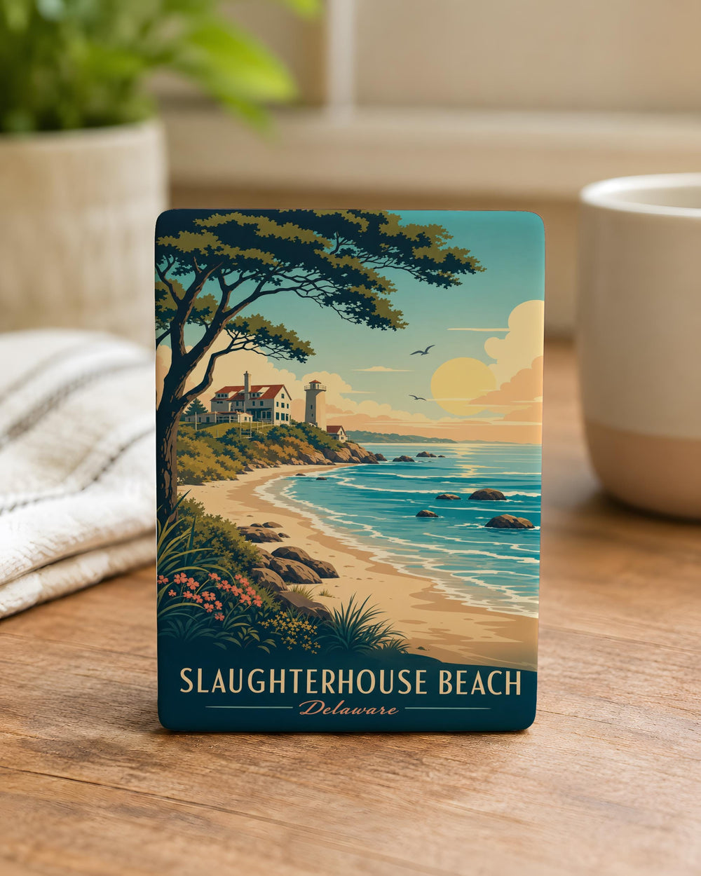 Slaughterhouse Beach Fridge Magnet, Coastal Beach Scene Souvenir Magnet, Seaside Ocean Shoreline Decor Magnet