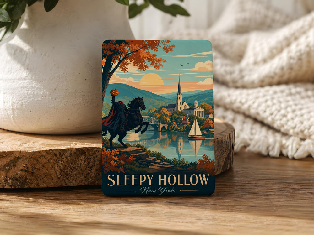 Sleepy Hollow NY Fridge Magnet, Sleepy Hollow New York Souvenir Magnet, Hudson Valley Travel Gift, Gothic Town Keepsake Magnet