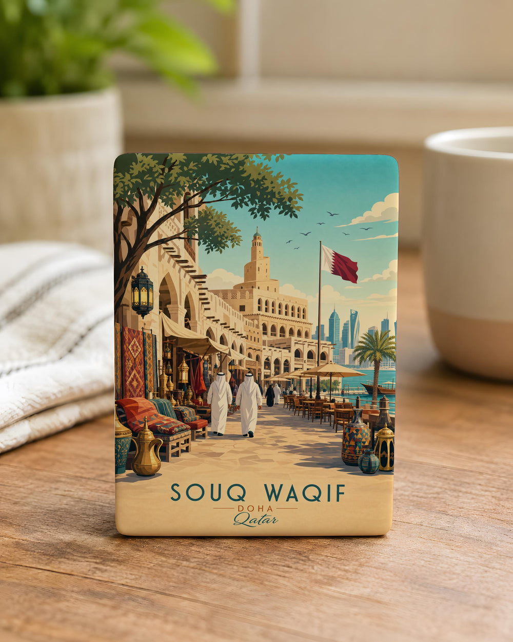 Souq Waqif Fridge Magnet, Qatar Marketplace Souvenir, Doha Souk Landmark Travel Gift, Middle East Market Decor Magnet