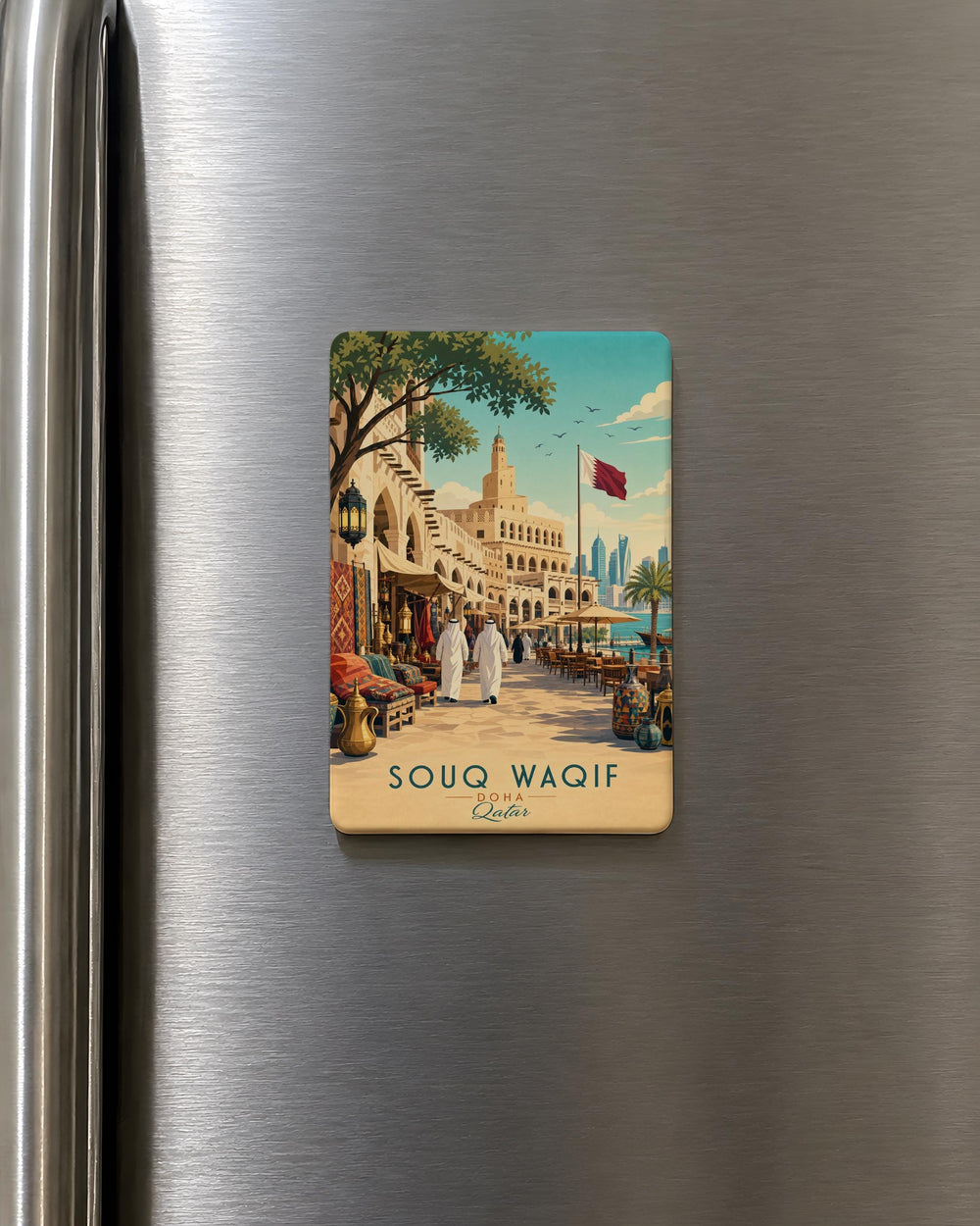 Souq Waqif Fridge Magnet, Qatar Marketplace Souvenir, Doha Souk Landmark Travel Gift, Middle East Market Decor Magnet