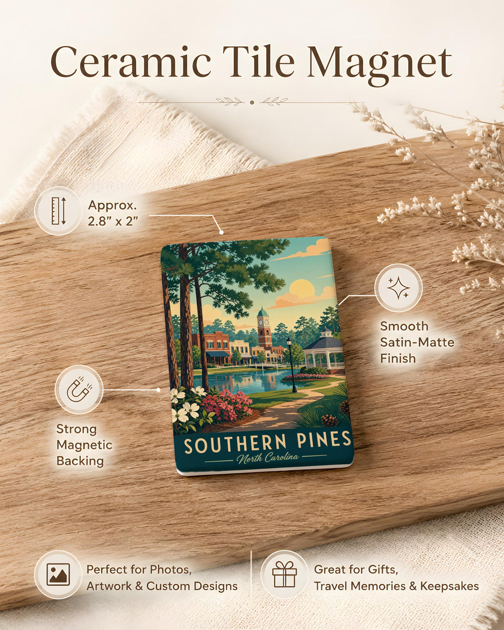 Southern Pines NC Fridge Magnet, North Carolina Souvenir Magnet, Southern Pines Travel Gift, Sandhills Keepsake Magnet