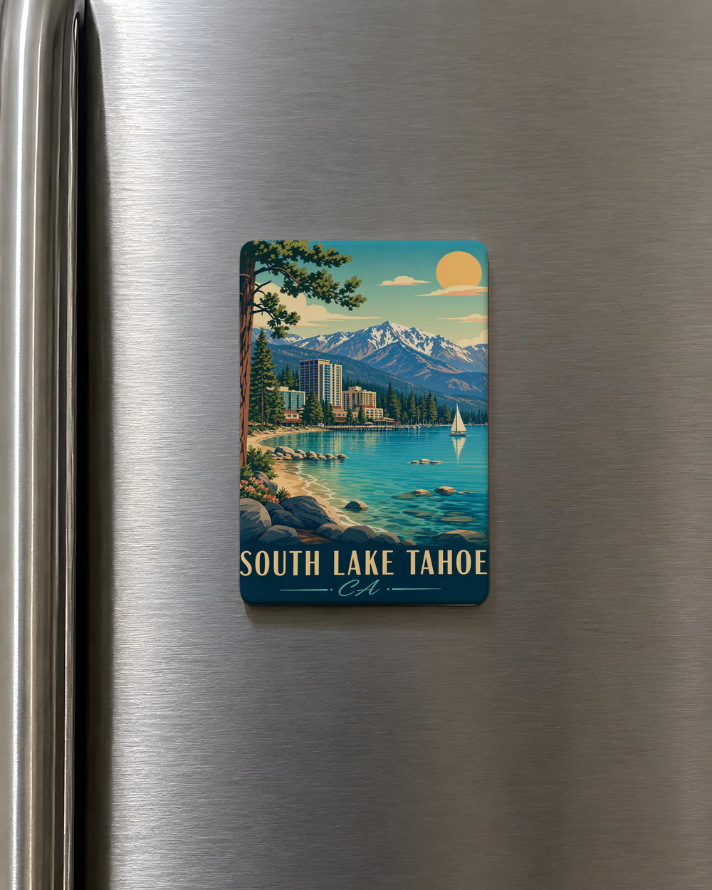 South Lake Tahoe CA Fridge Magnet, Lake Tahoe Souvenir Magnet, California Travel Gift, Tahoe Vacation Keepsake, Scenic Landmark Magnet