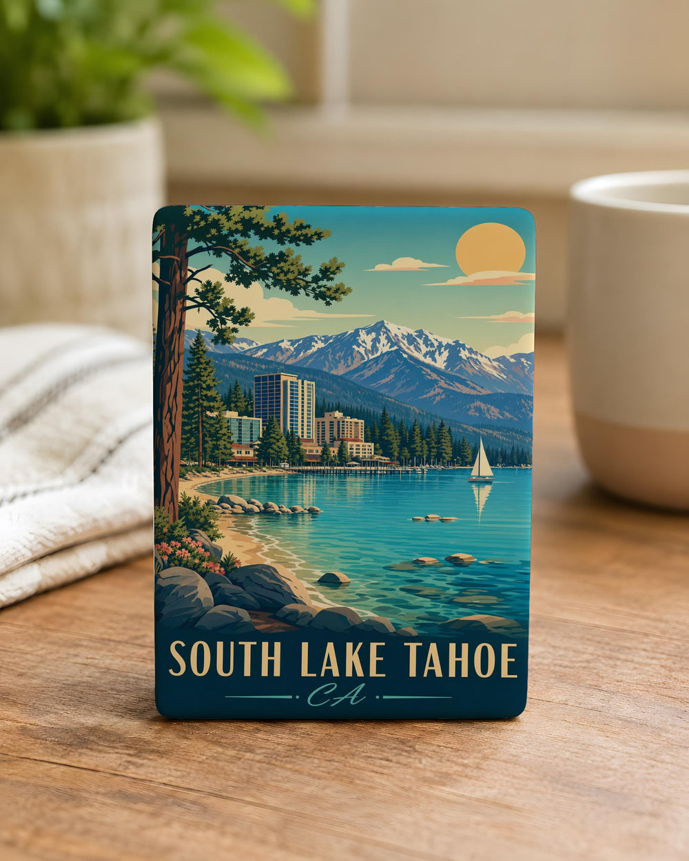 South Lake Tahoe CA Fridge Magnet, Lake Tahoe Souvenir Magnet, California Travel Gift, Tahoe Vacation Keepsake, Scenic Landmark Magnet