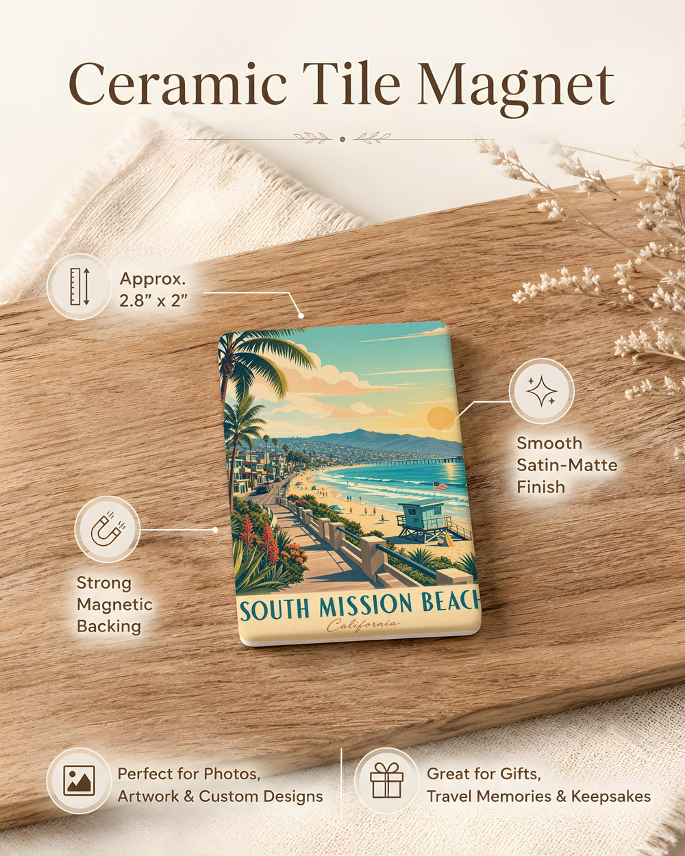 South Mission Beach Fridge Magnet, San Diego California Souvenir, Oceanfront Boardwalk Coastal Landmark Keepsake Gift