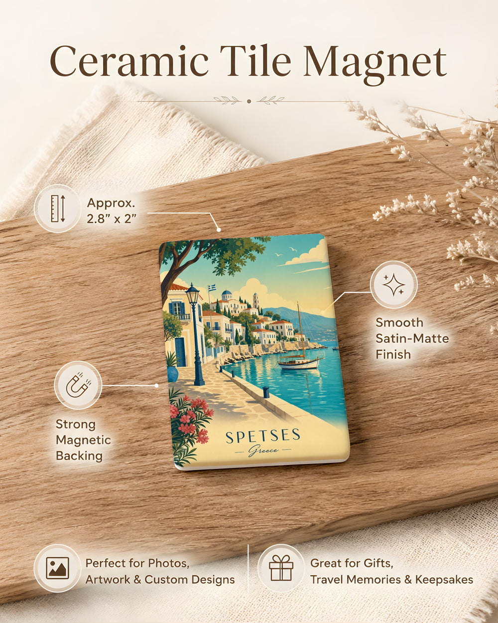 Spetses Greece Fridge Magnet, Spetses Island Souvenir Magnet, Greek Island Travel Gift, Greece Vacation Keepsake Magnet