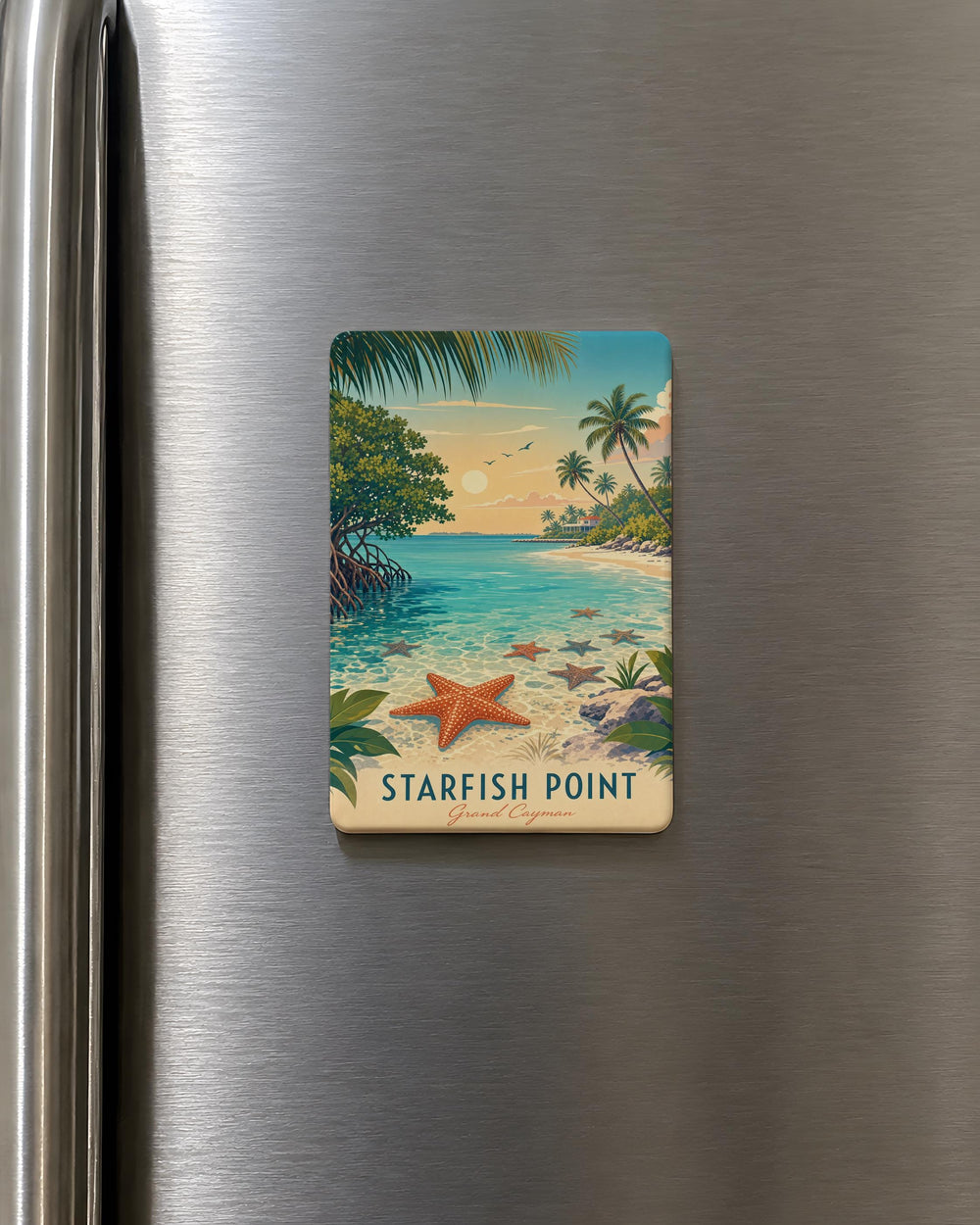 Starfish Point Fridge Magnet, Coastal Starfish Landmark Souvenir Magnet, Beach Destination Kitchen Magnet