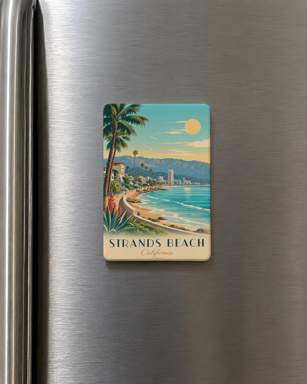 Strands Beach Fridge Magnet, Coastal Beach Scene Souvenir Magnet, Ocean Shoreline Seaside Vacation Gift
