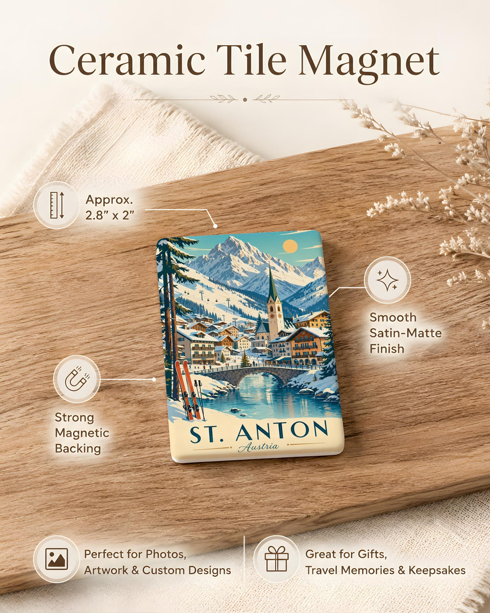 St Anton Austria Fridge Magnet, St Anton am Arlberg Souvenir Magnet, Austrian Alps Travel Keepsake Magnet