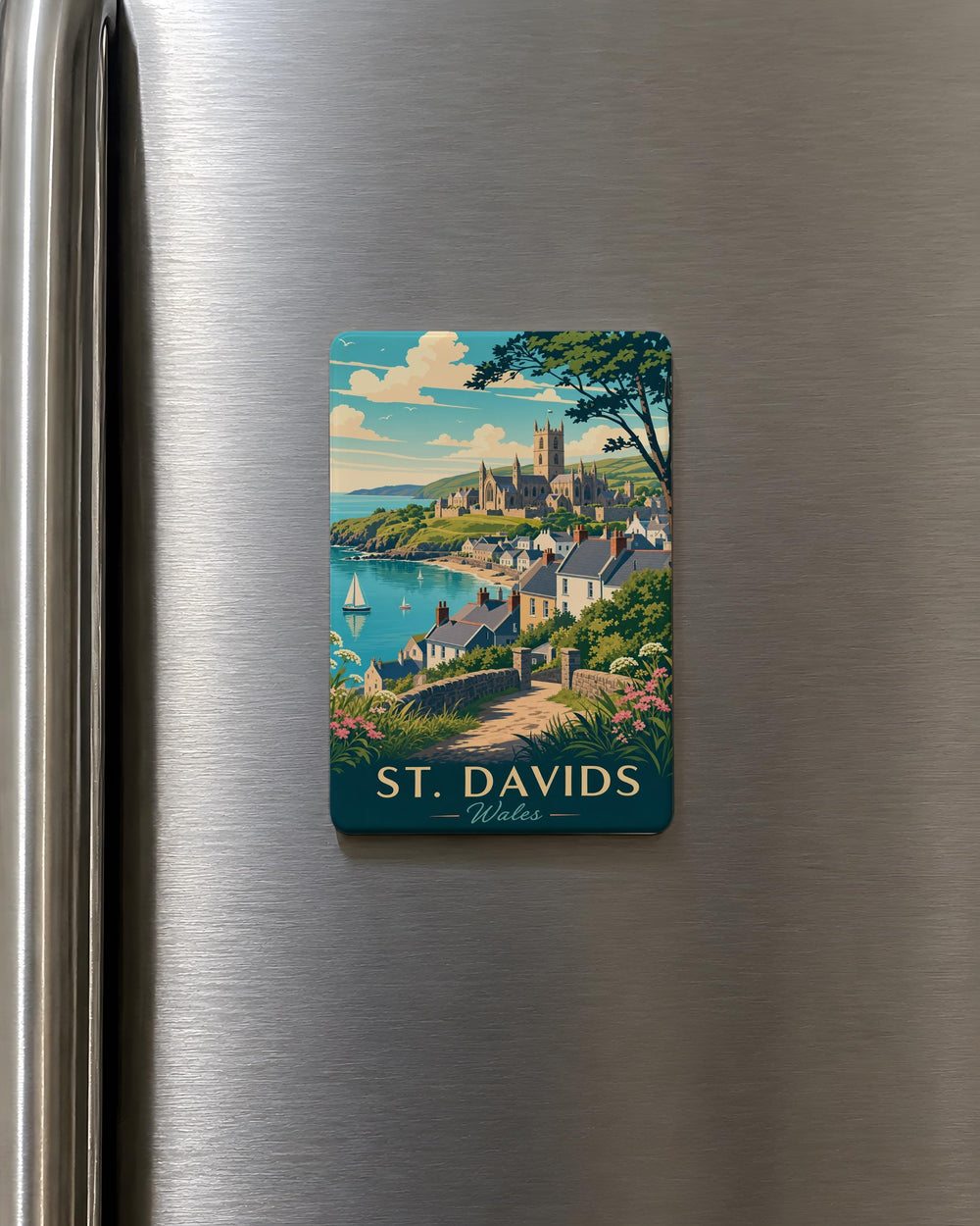 St Davids Wales Fridge Magnet, St Davids Cathedral Pembrokeshire Souvenir Magnet, Wales Travel Gift, Coastal Town Keepsake Magnet