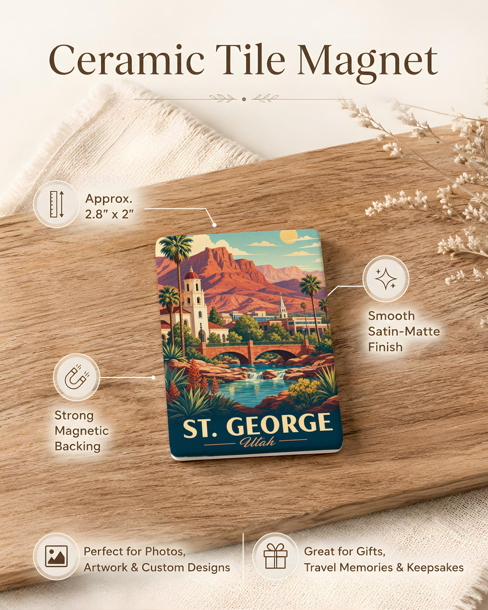 St George Utah Fridge Magnet, St. George Utah Souvenir Magnet, Utah Travel Gift, St George City Landmark Keepsake Magnet