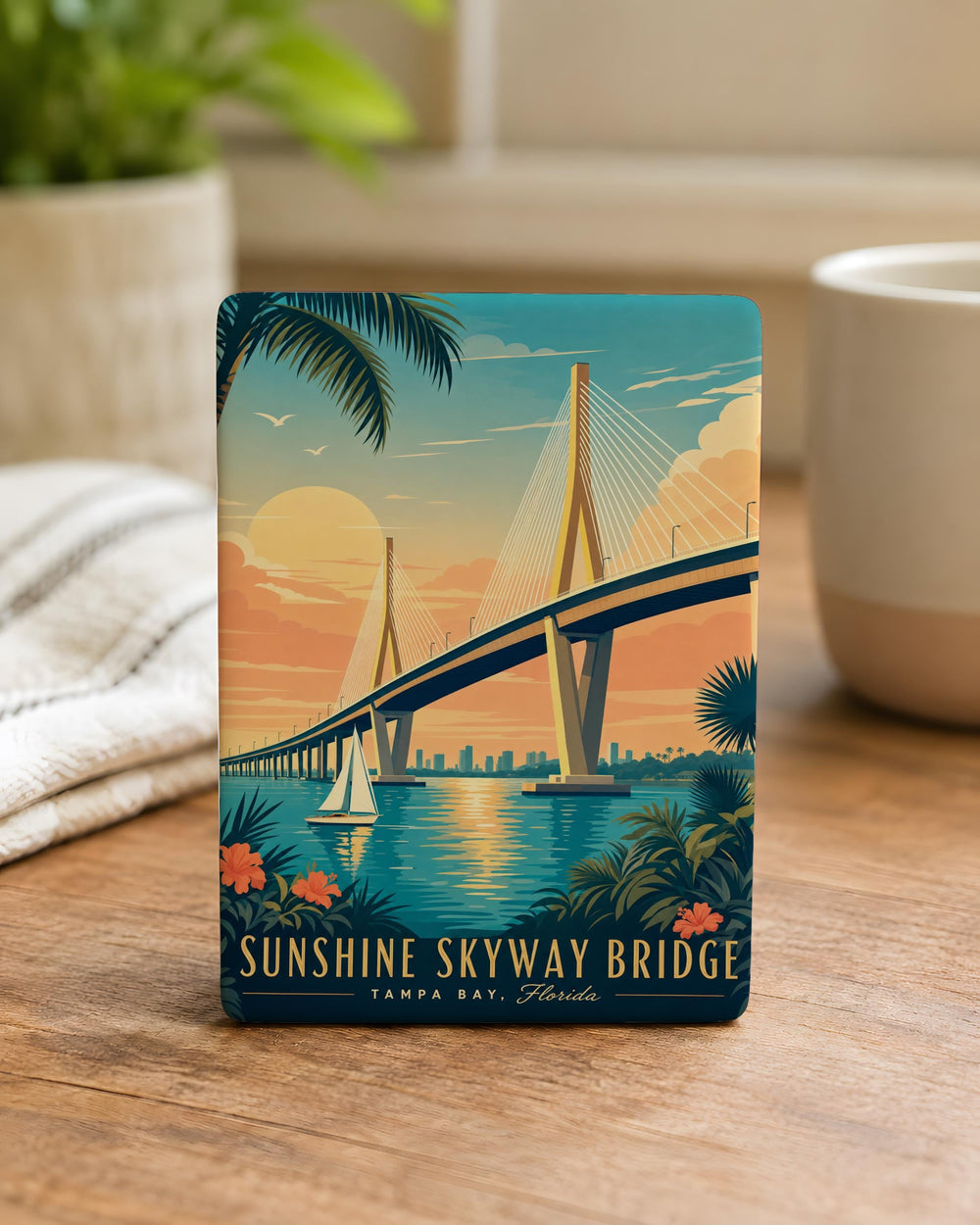 Sunshine Skyway Bridge Fridge Magnet, Florida Bridge Souvenir Magnet, Tampa Bay Landmark Travel Keepsake Magnet