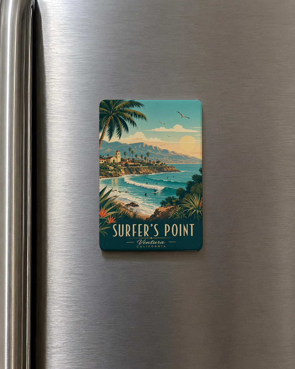 Surfers Point Fridge Magnet, Surfing Beach Ocean Waves Coastal Landmark Souvenir Magnet Gift
