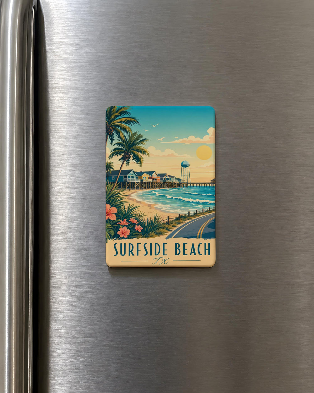 Surfside Beach TX Fridge Magnet, Texas Gulf Coast Souvenir, Beach Town Travel Keepsake, Coastal Vacation Magnet