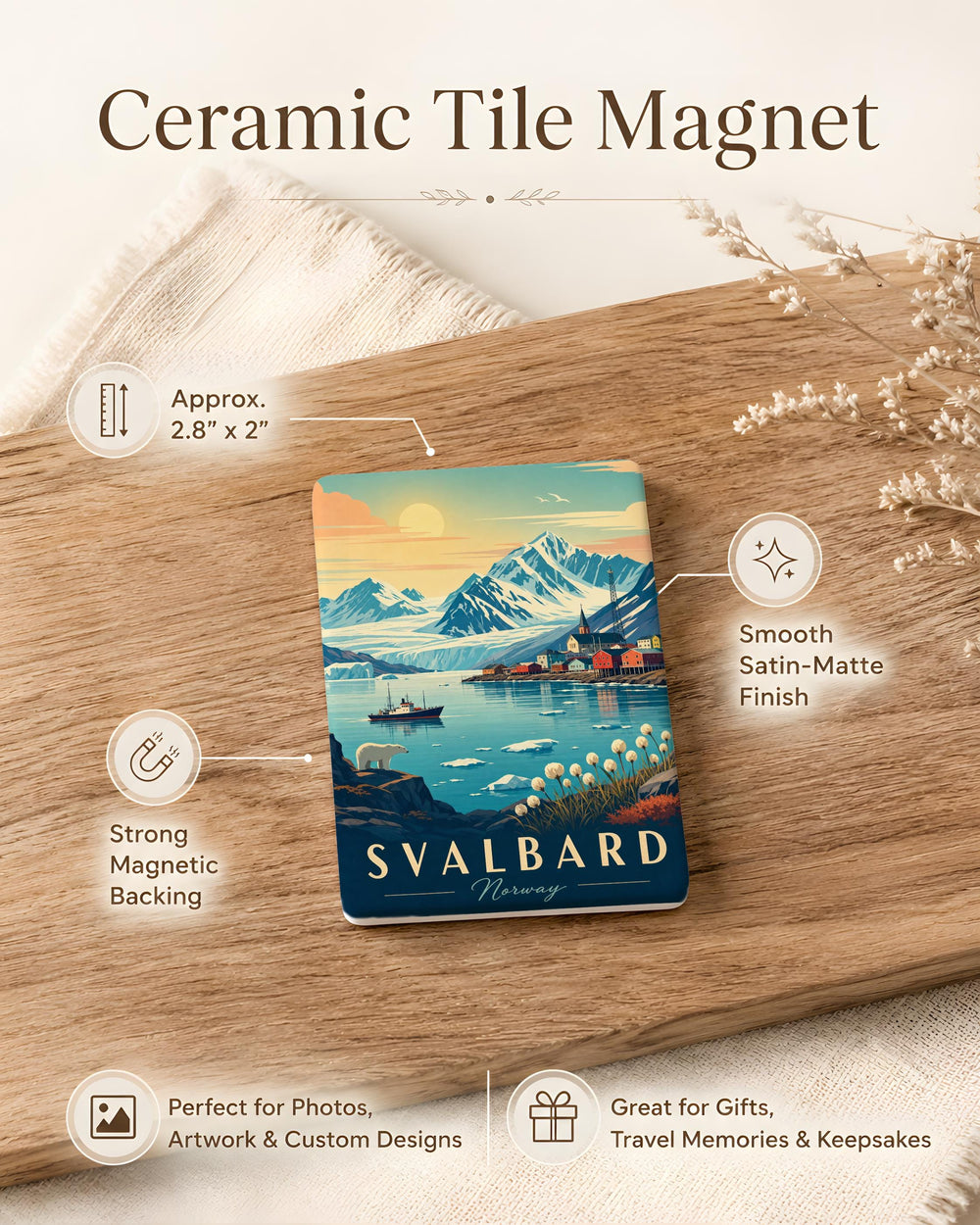 Svalbard Norway Fridge Magnet, Longyearbyen Arctic Archipelago Souvenir, Polar Travel Keepsake, Scandinavian Destination Magnet