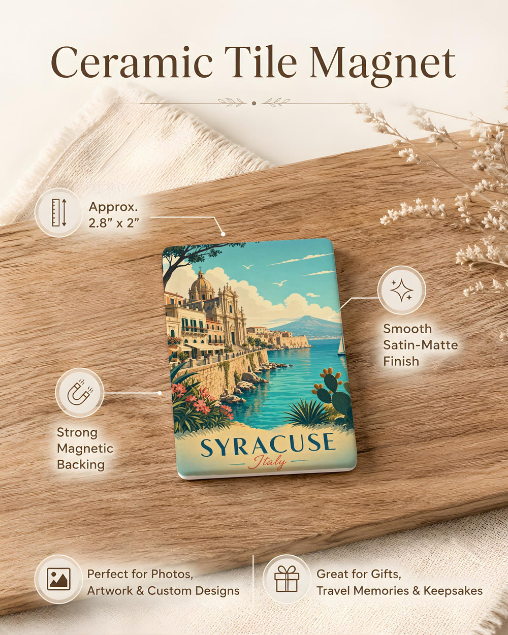 Syracuse Italy Fridge Magnet, Siracusa Sicily Souvenir Magnet, Italian Travel Gift, Ortigia Island Keepsake Magnet