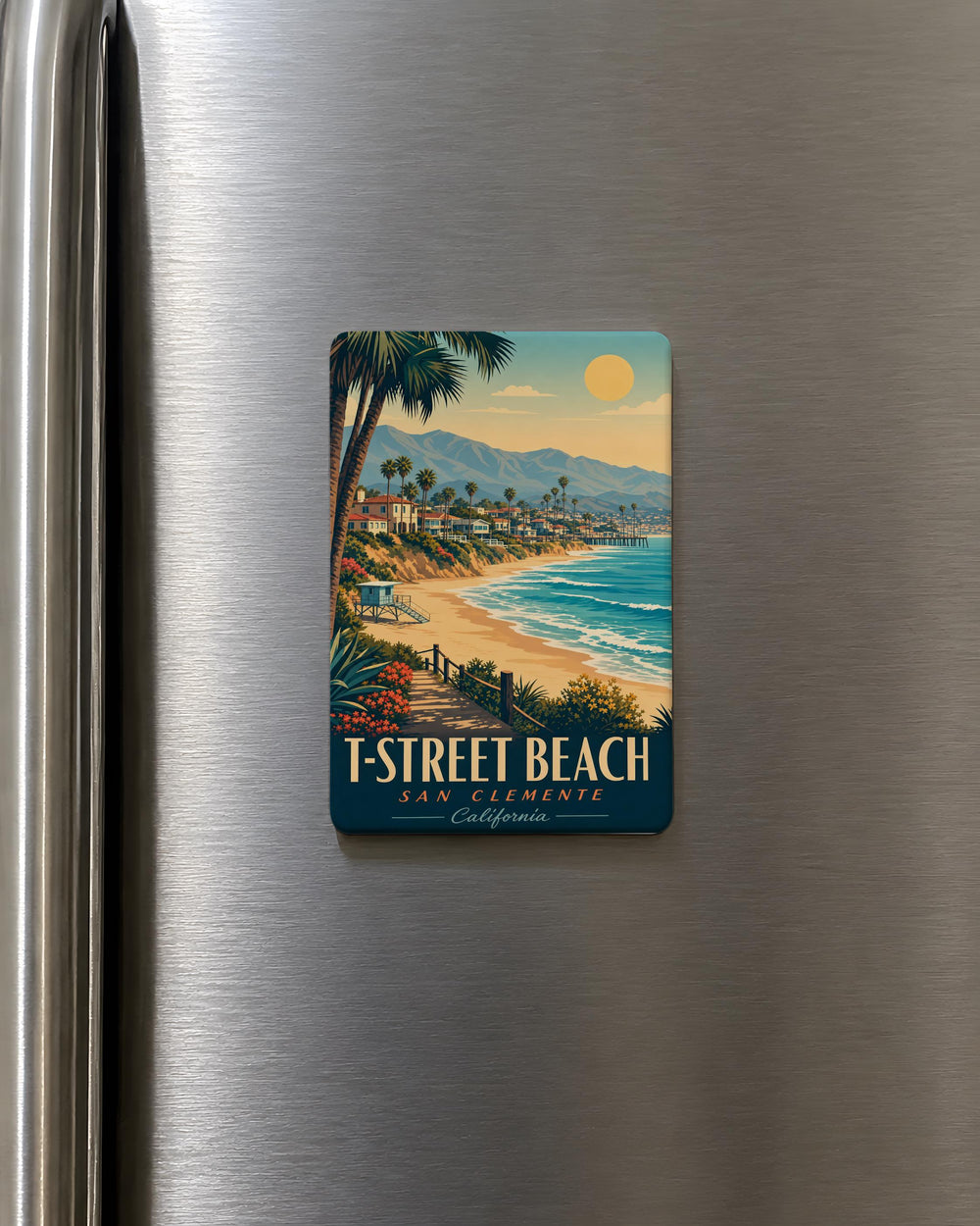 T-Street Beach Fridge Magnet, San Clemente California Surf Spot Souvenir, Coastal Beach Scene Magnet, Ocean Waves Magnet
