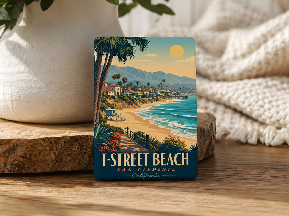 T-Street Beach Fridge Magnet, San Clemente California Surf Spot Souvenir, Coastal Beach Scene Magnet, Ocean Waves Magnet
