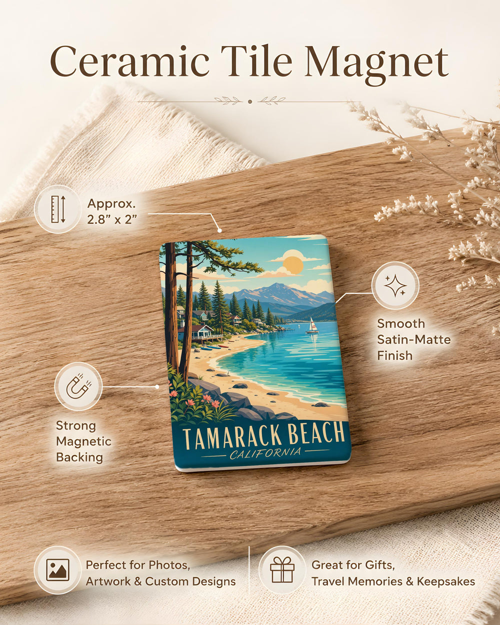 Tamarack Beach Fridge Magnet, Coastal Beach Souvenir Magnet, Seaside Ocean Shore Travel Keepsake Magnet
