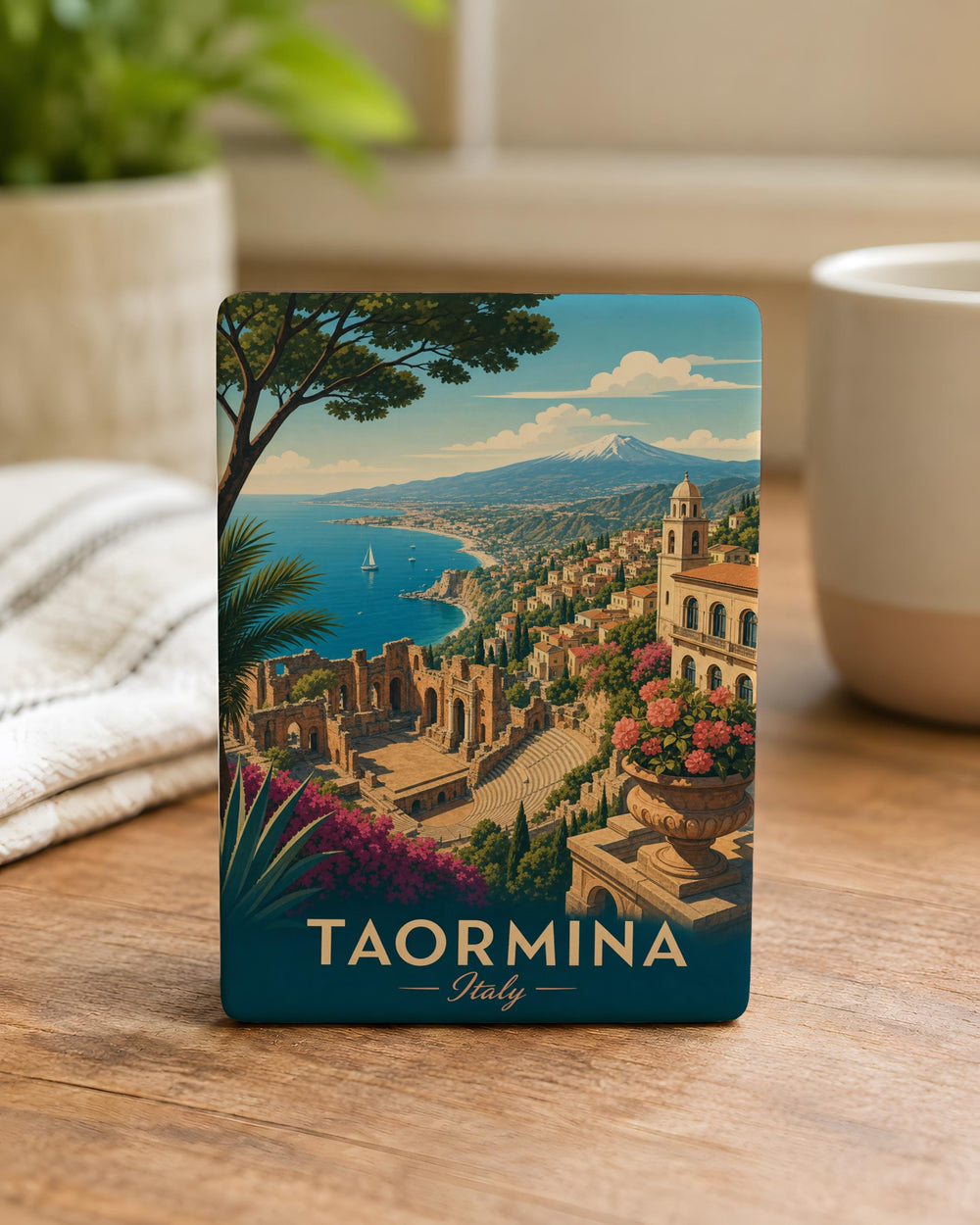 Taormina Italy Fridge Magnet, Sicilian Coastal Town Souvenir, Taormina Travel Gift, Italy Vacation Keepsake Magnet