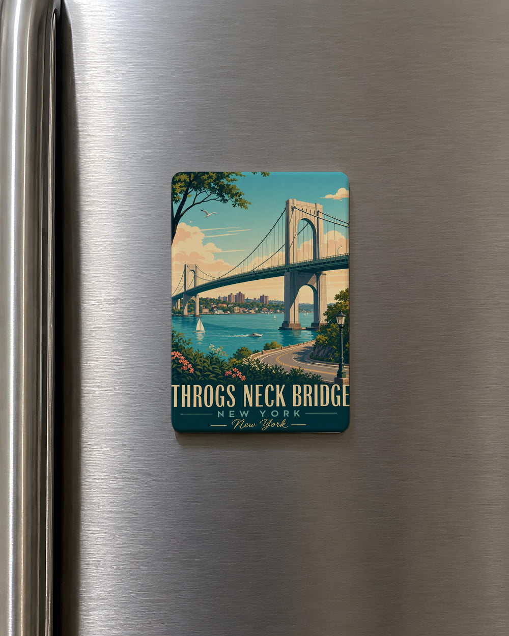 Throgs Neck Bridge Fridge Magnet, New York City Bridge Landmark Souvenir, Bronx NYC Travel Keepsake Magnet