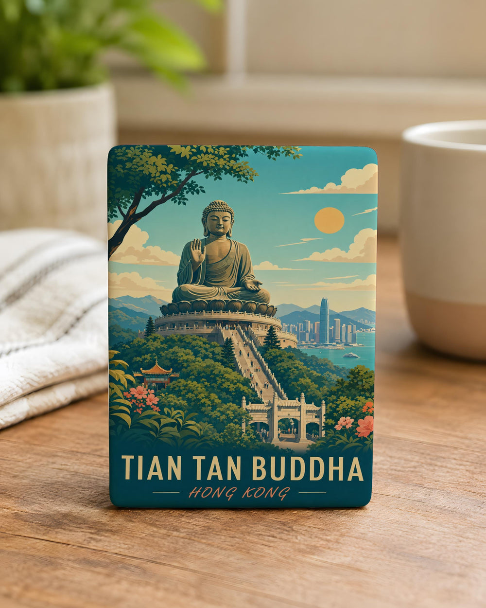 Tian Tan Buddha Fridge Magnet, Hong Kong Big Buddha Souvenir Magnet, Lantau Island Landmark Refrigerator Magnet