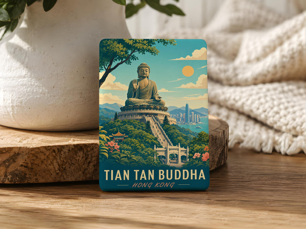 Tian Tan Buddha Fridge Magnet, Hong Kong Big Buddha Souvenir Magnet, Lantau Island Landmark Refrigerator Magnet