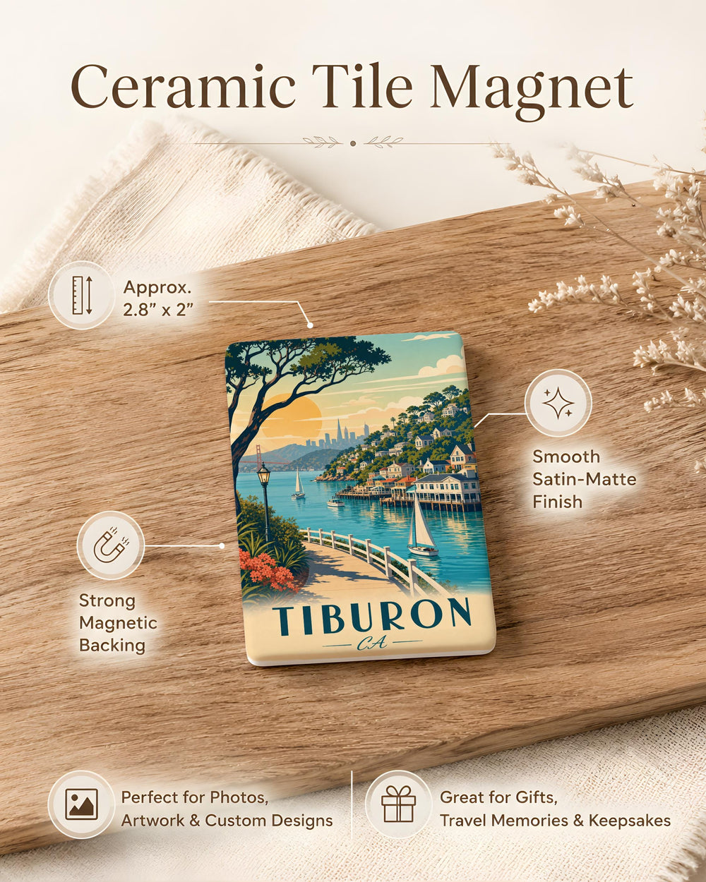 Tiburon CA Fridge Magnet, Tiburon California Souvenir Magnet, Marin County Travel Gift, Bay Area Keepsake Magnet