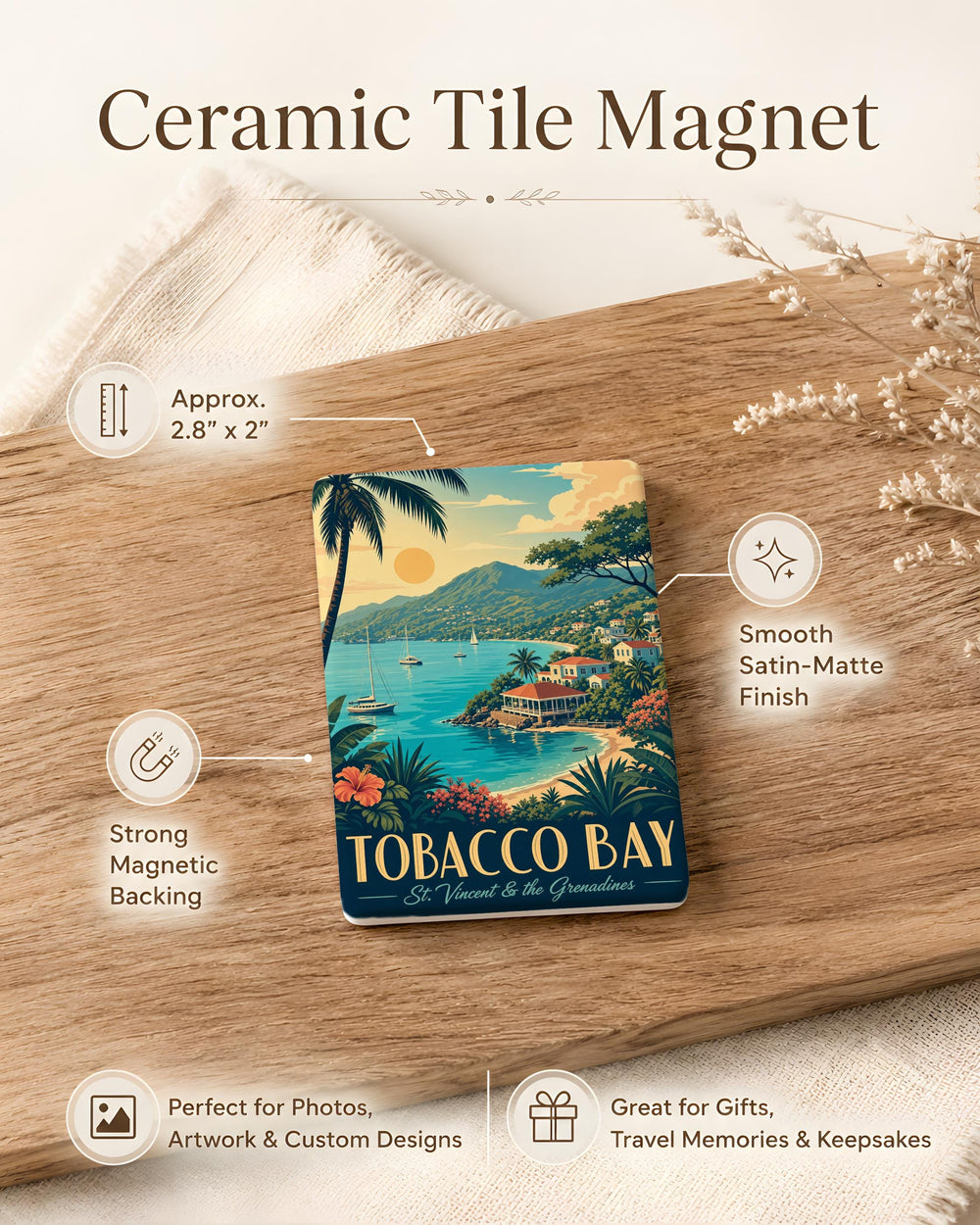 Tobacco Bay Fridge Magnet, Tobacco Bay Beach Souvenir Magnet, Caribbean Island Travel Gift, Coastal Vacation Keepsake Magnet