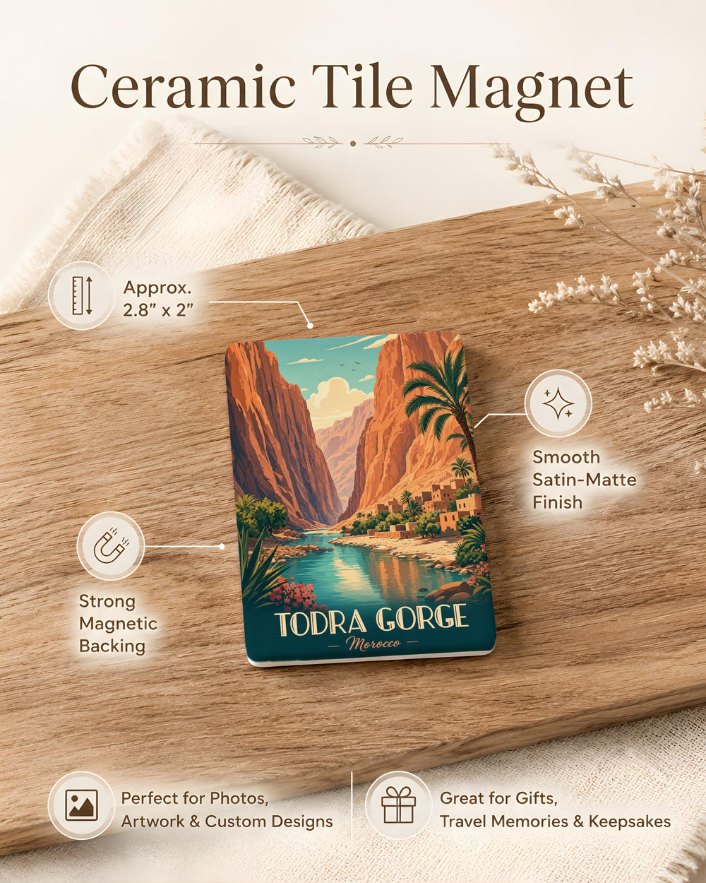 Todra Gorge Fridge Magnet, Todra Canyon Morocco Souvenir Magnet, Atlas Mountains Travel Keepsake Refrigerator Magnet