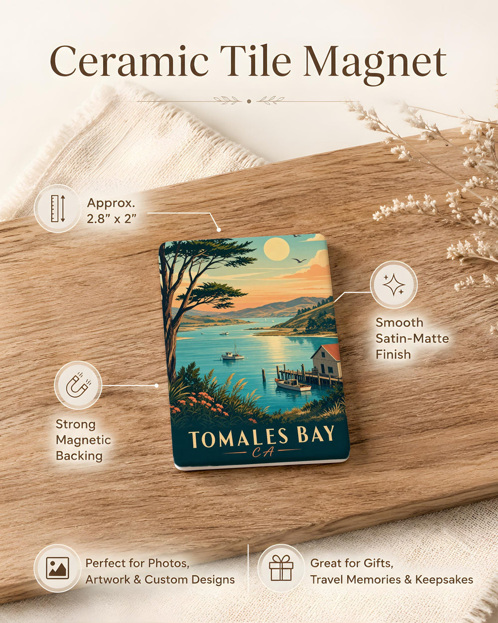 Tomales Bay CA Fridge Magnet, Tomales Bay California Souvenir Magnet, Coastal Bay Travel Gift, Bay Area Keepsake Magnet