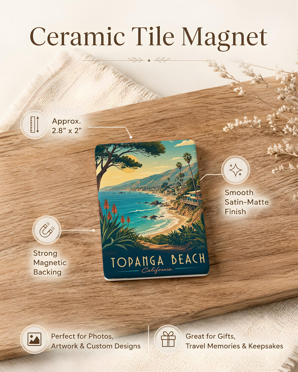 Topanga Beach Fridge Magnet, California Coastal Beach Souvenir Magnet, Topanga Canyon Ocean Shore Travel Keepsake Magnet