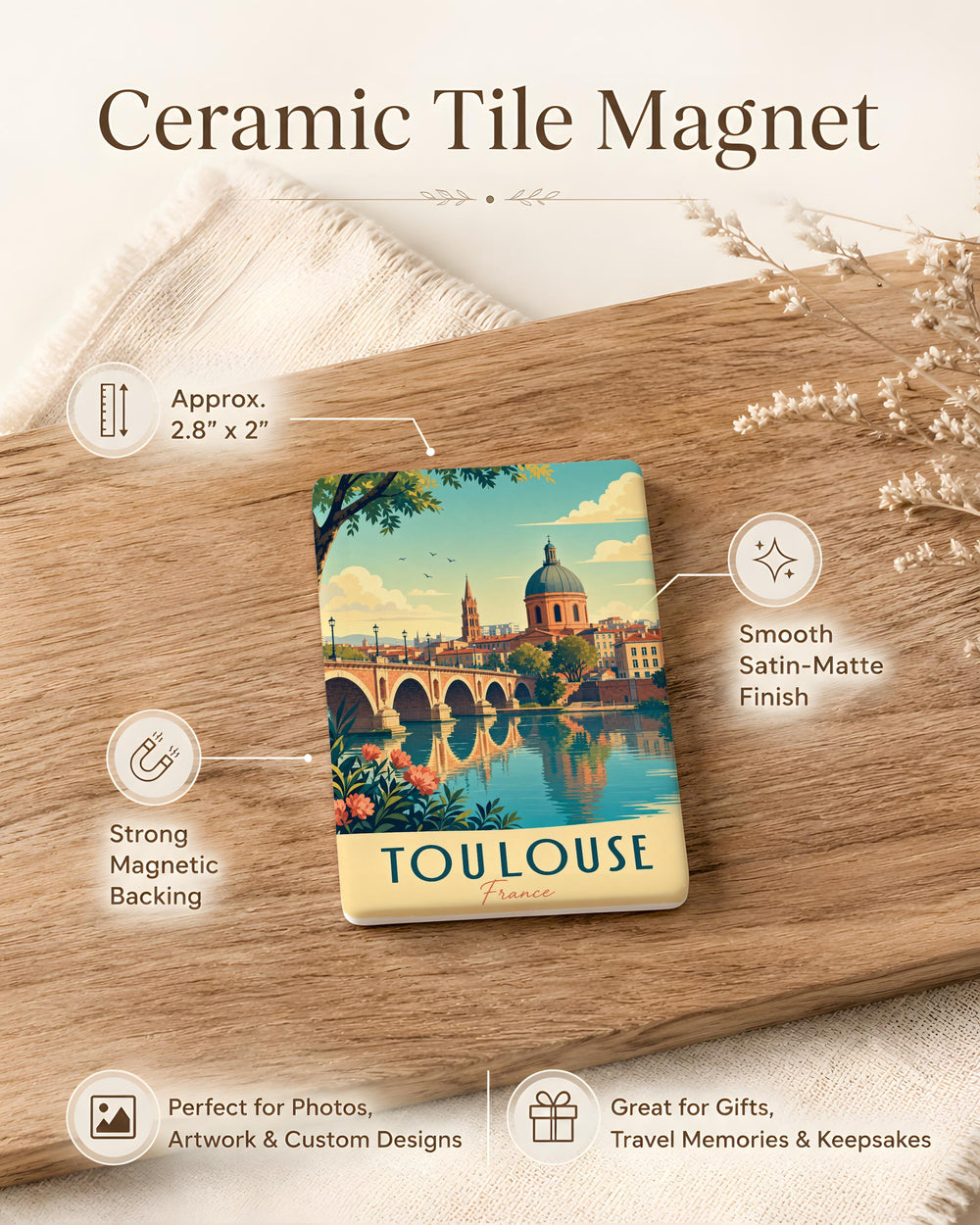 Toulouse France Fridge Magnet, Toulouse City Travel Souvenir Magnet, France Vacation Keepsake, Toulouse Landmark Magnet