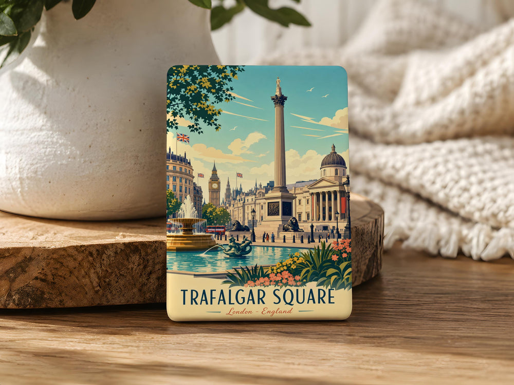 Trafalgar Square London Fridge Magnet, Nelson’s Column and Fountain Souvenir Magnet, UK Travel Landmark Gift