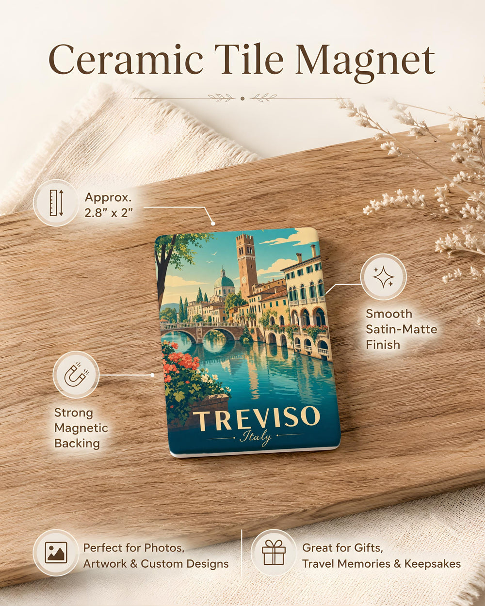 Treviso Italy Fridge Magnet, Treviso City Souvenir Magnet, Italy Travel Keepsake, Treviso Landmark Refrigerator Magnet