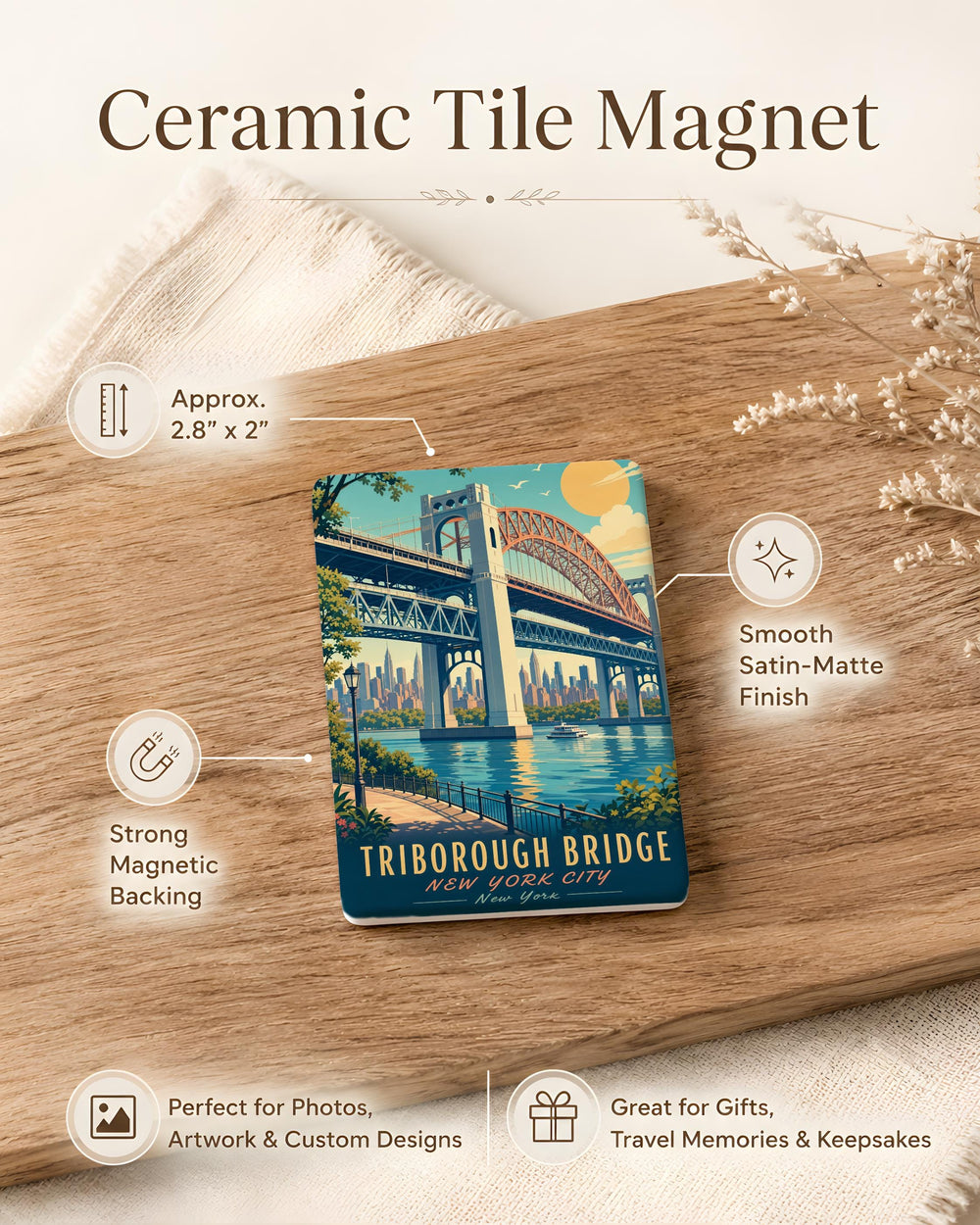 Triborough Bridge Fridge Magnet, New York City Bridge Souvenir, NYC Landmark Magnet, East River Bridge Gift, Urban Travel Keepsake