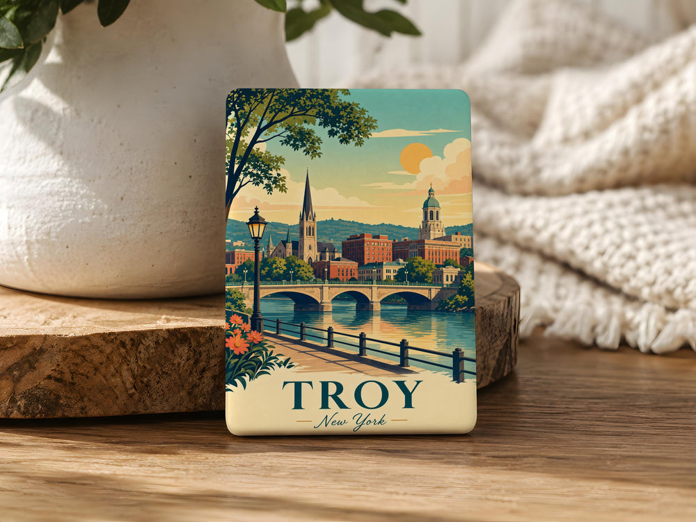 Troy NY Fridge Magnet, Troy New York Souvenir Magnet, Upstate NY Travel Gift, Capital Region Keepsake Magnet