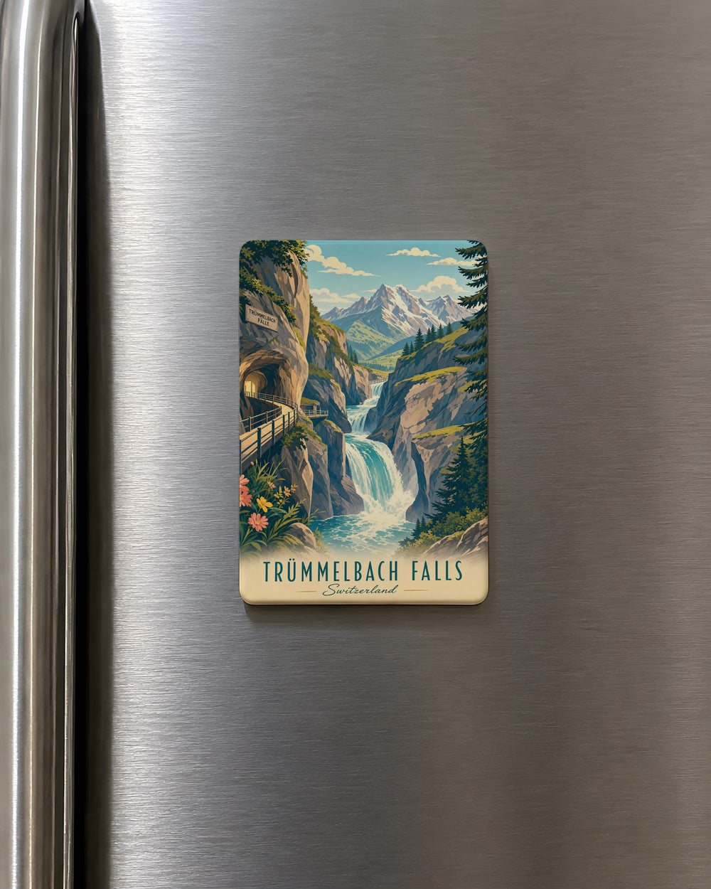 Trummelbach Falls Fridge Magnet, Lauterbrunnen Valley Switzerland Souvenir, Alpine Waterfall Travel Keepsake Magnet
