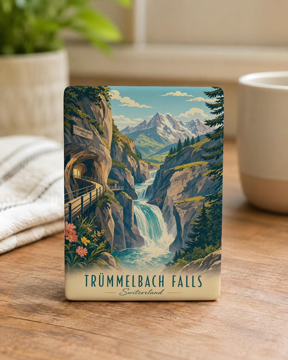 Trummelbach Falls Fridge Magnet, Lauterbrunnen Valley Switzerland Souvenir, Alpine Waterfall Travel Keepsake Magnet