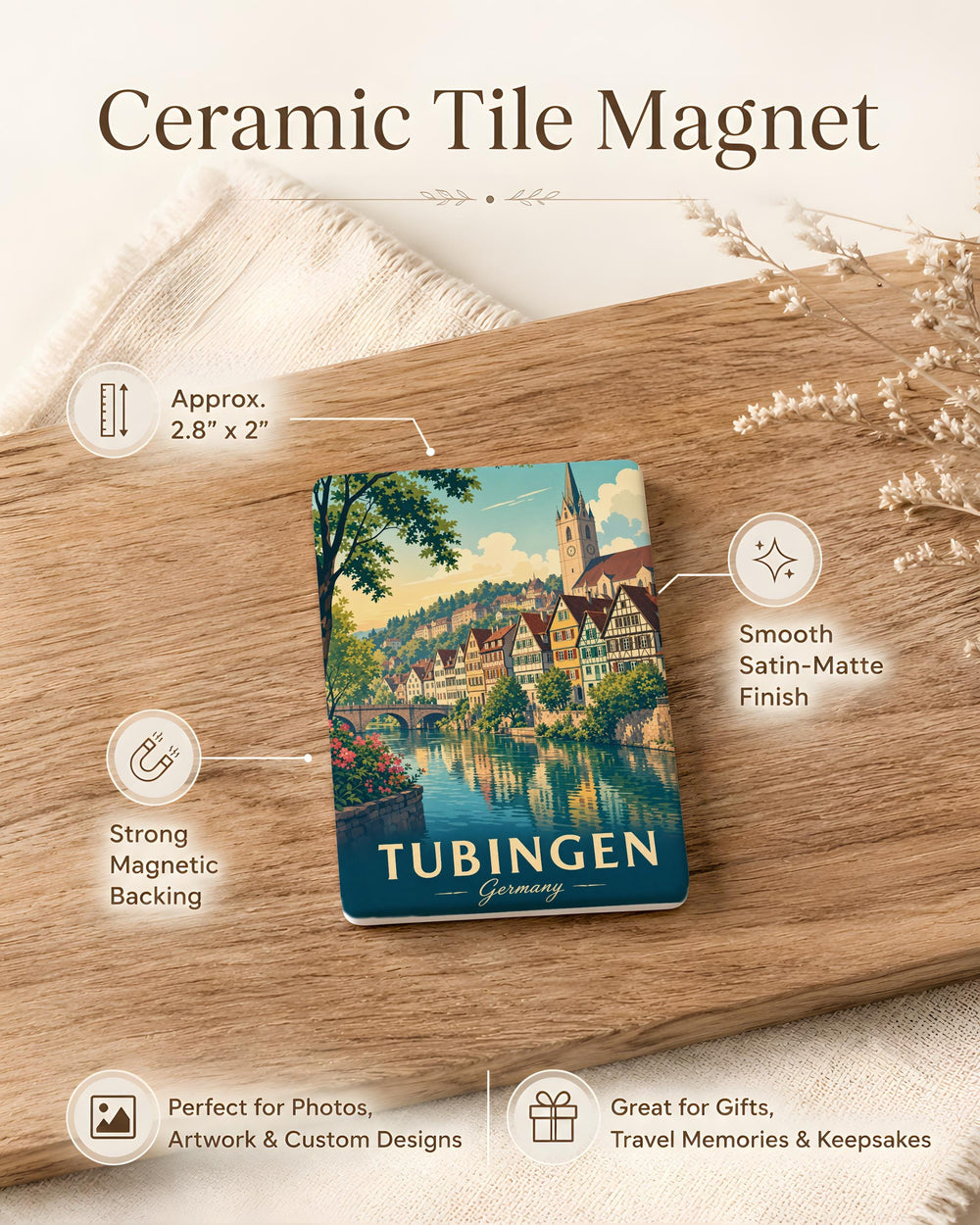 Tubingen Germany Fridge Magnet, Tübingen Travel Souvenir, Historic Old Town Landmark Keepsake Magnet