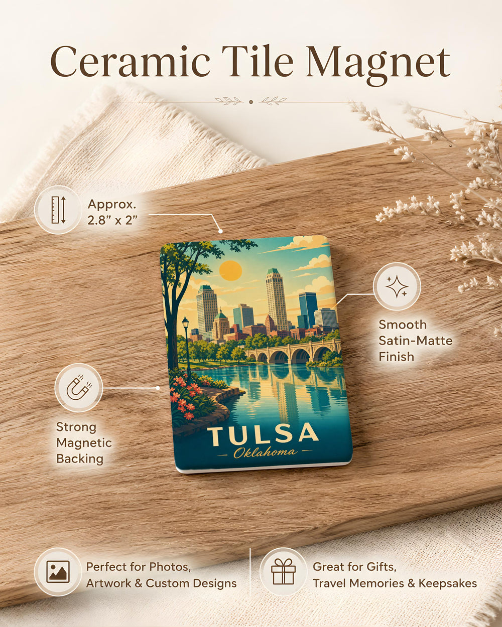 Tulsa Oklahoma Fridge Magnet, Tulsa Skyline Souvenir Magnet, Oklahoma Travel Gift, Tulsa Landmark Refrigerator Magnet