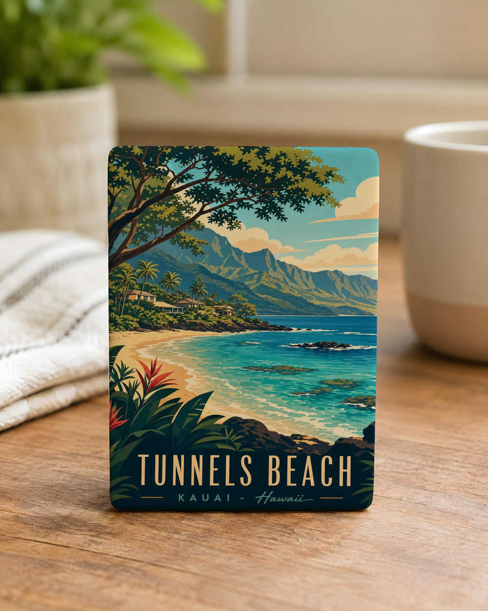 Tunnels Beach Fridge Magnet, Kauai Hawaii Coastal Sea Caves Ocean Cliff Shoreline Souvenir Magnet, Beach Lover Gift