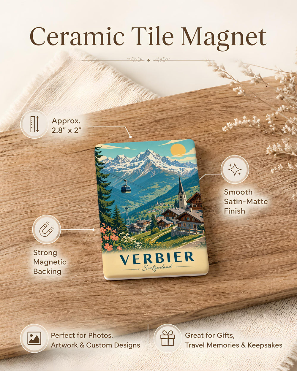Verbier Switzerland Fridge Magnet, Verbier Alpine Ski Resort Souvenir, Swiss Alps Mountain Travel Keepsake Magnet