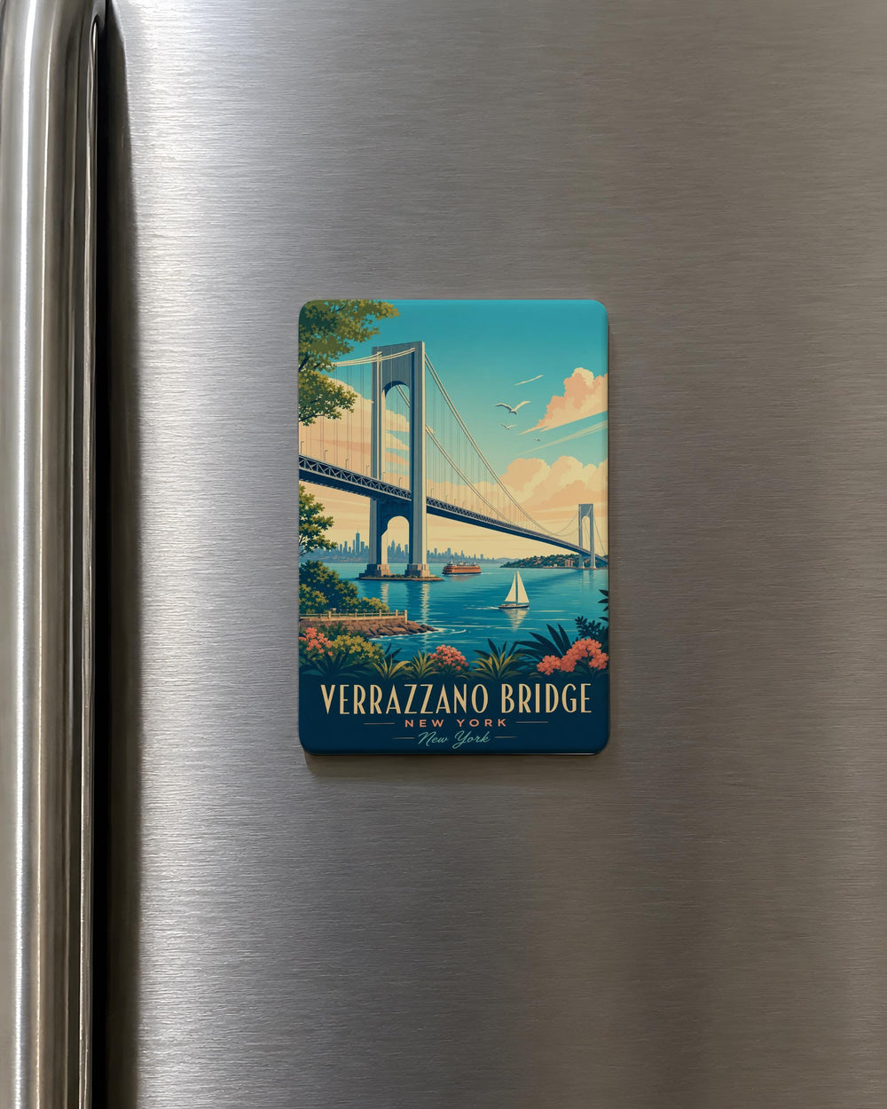 Verrazzano-Narrows Bridge Fridge Magnet, New York City Landmark Souvenir Magnet, Staten Island Brooklyn Bridge Decor Magnet