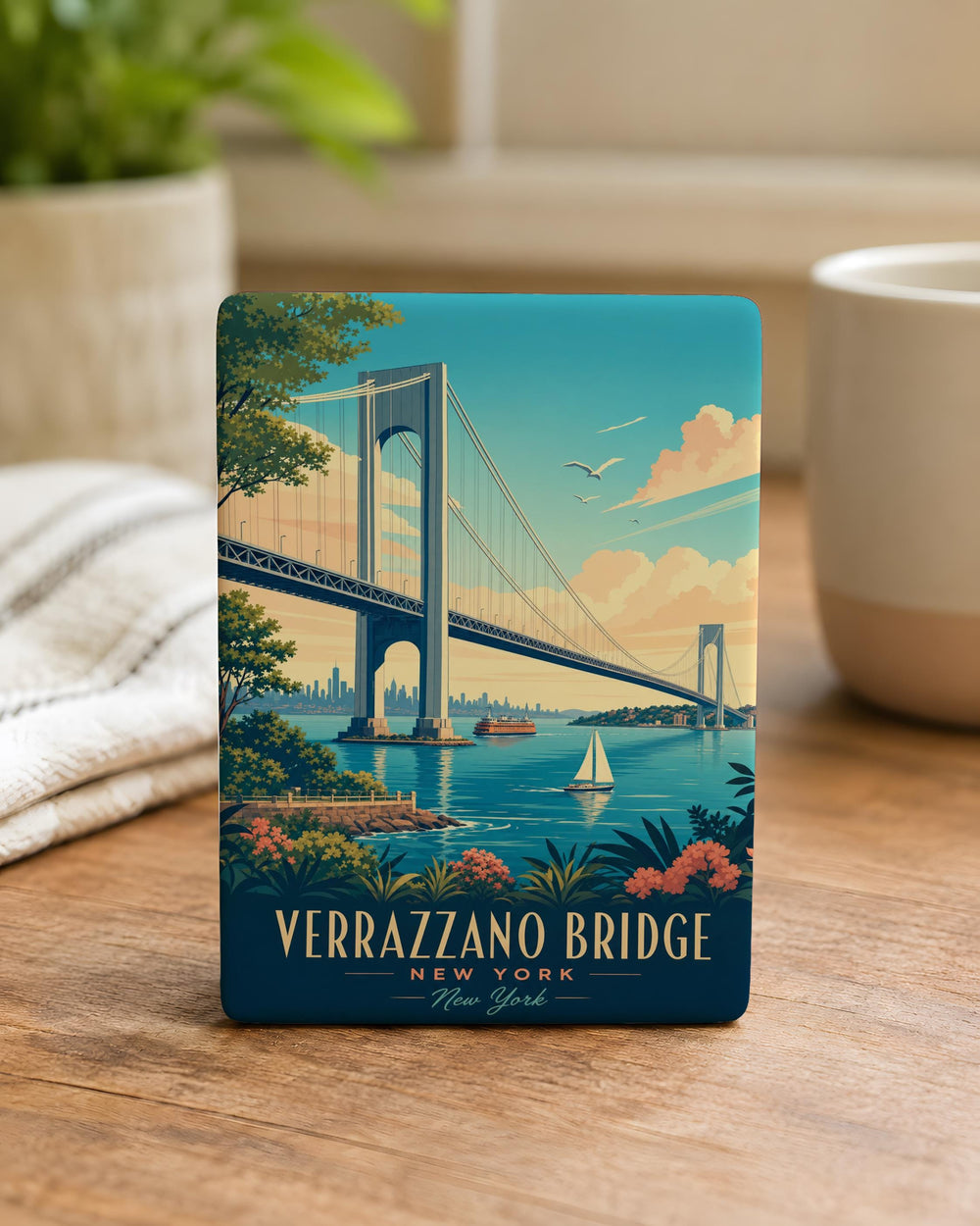 Verrazzano-Narrows Bridge Fridge Magnet, New York City Landmark Souvenir Magnet, Staten Island Brooklyn Bridge Decor Magnet