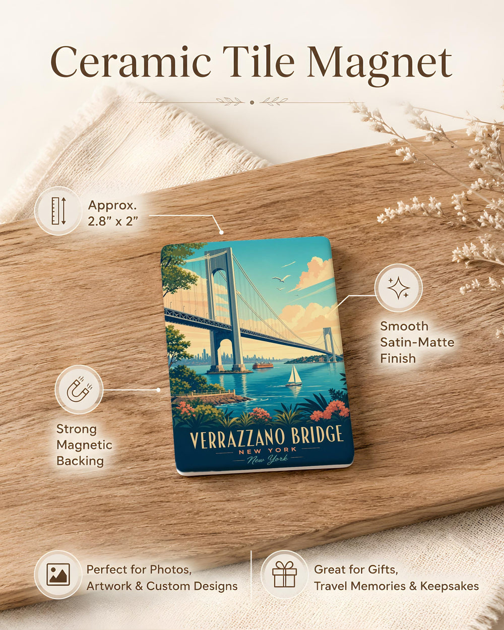 Verrazzano-Narrows Bridge Fridge Magnet, New York City Landmark Souvenir Magnet, Staten Island Brooklyn Bridge Decor Magnet