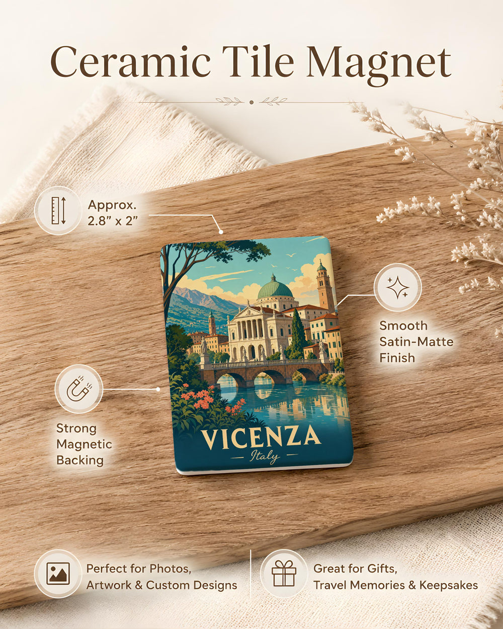 Vicenza Italy Fridge Magnet, Vicenza Landmark Souvenir Magnet, Italy Travel Keepsake, Vicenza City Magnet, Italian Gift