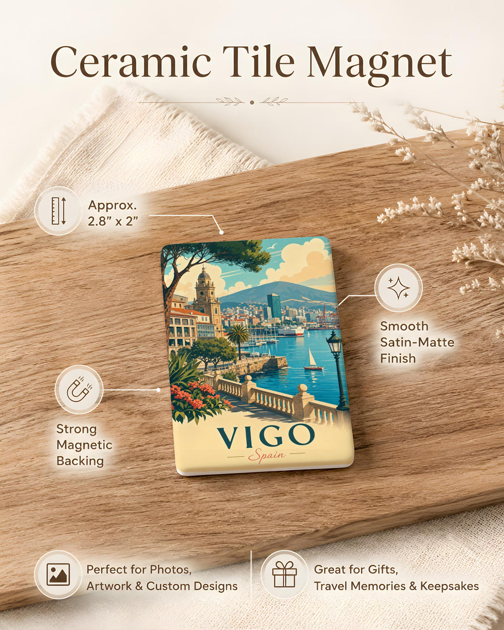 Vigo Spain Fridge Magnet, Vigo City Souvenir, Galicia Travel Gift, Spain Vacation Keepsake, Coastal Spain Landmark Magnet