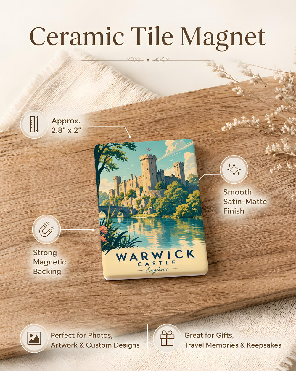 Warwick Castle Fridge Magnet, England Landmark Souvenir, Historic Castle Gift, British Travel Keepsake Magnet