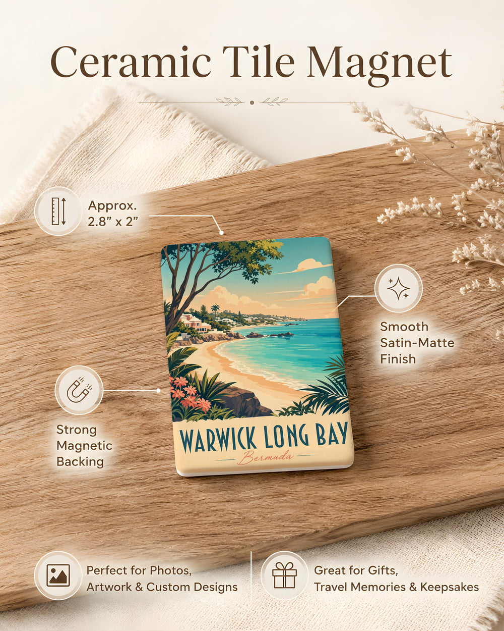 Warwick Long Bay Fridge Magnet, Bermuda Beach Souvenir, Coastal Ocean Seaside Travel Keepsake Magnet
